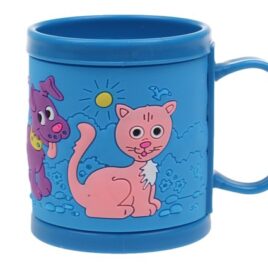 Hrnek dětský plastový (modrý pejsek a kočička)