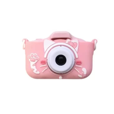 Dětský digitální fotoaparát se silikonovým obalem v podobě kočičky – růžový