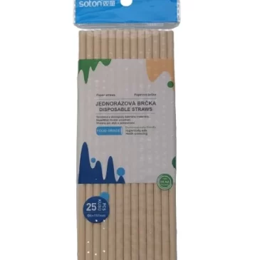 Huajie Jednorázová papírová nápojová brčka – 25 ks – béžová