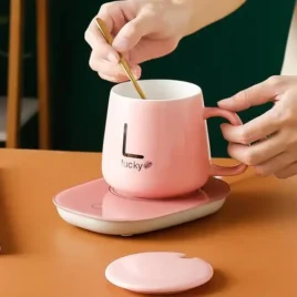 Sada keramického hrnku s elektrickým ohřívačem Lucky v dárkovém balení – pink