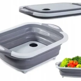 Zaparkorun Skládací silikonová nádoba a prkénko – 2 v 1 – šedá