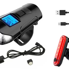 VERK LED Světlo na Kolo 3v1 – Přední/Zadní – Tachometr – Zvonek