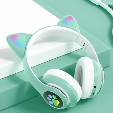 Zaparkorun Bezdrátová LED sluchátka Cat Ears – Tyrkysová