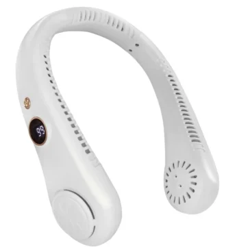 XINGHUA Přenosný dobíjecí ventilátor na krk s 5 rychlostmi a LED displejem – bílý