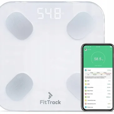 Digitální skleněná koupelnová váha FitTrack The Dara BMI – bílá