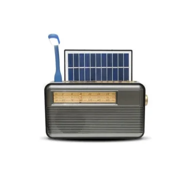 Solární retro rádio s USB, TF slotem, LED lampičkou – CMiK MK-193BT – Stříbrné