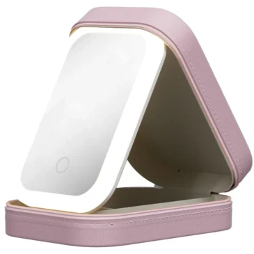 Cestovní organizér na kosmetiku s vestavěným LED zrcadlem a USB nabíjením VERK – růžový