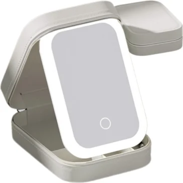 Cestovní organizér na kosmetiku s vestavěným LED zrcadlem a USB nabíjením VERK – bílý