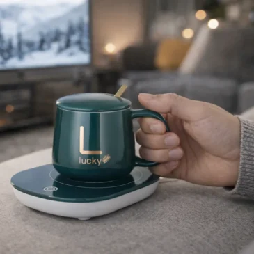 Sada keramického hrnku s elektrickým ohřívačem Lucky v dárkovém balení – zelený