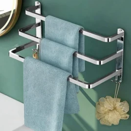 Kovový koupelnový věšák – stříbrný – 60 cm