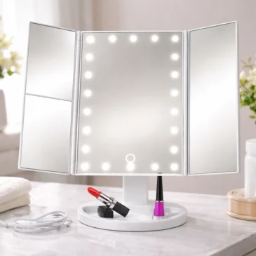 VERK Zrcátko třípanelové s LED Dot osvětlením – bílé