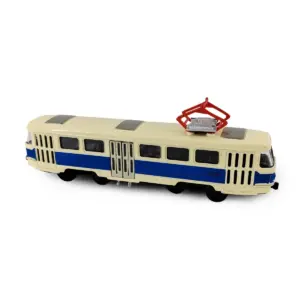 Kovová česká retro tramvaj Tatra T3 s otevíracími středními dveřmi - 16 cm - modrá
