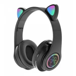 Bezdrátová LED sluchátka Cat Ears - Černá