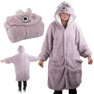 Teplá televizní deka s rukávy, kapucí a knoflíky - purple
