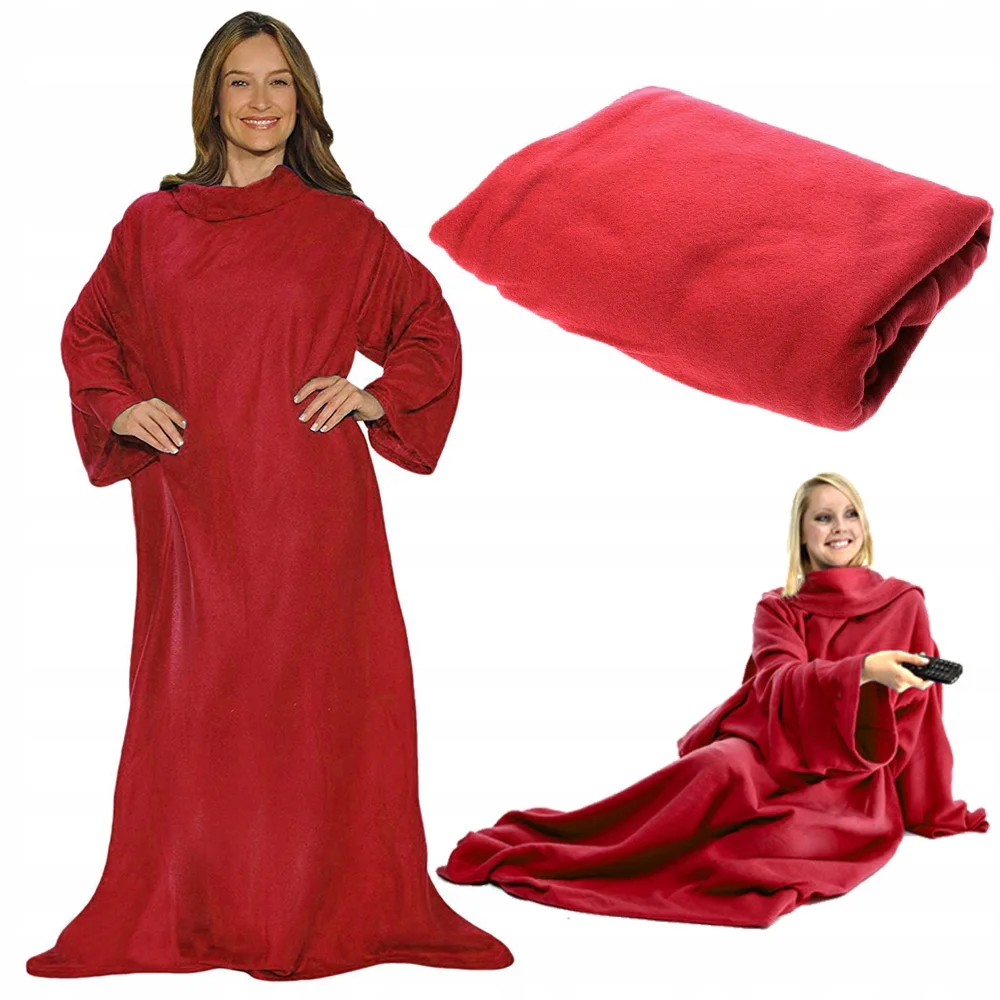 Dlouhá televizní deka s rukávy - red