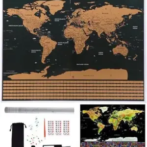 Stírací mapa světa s vlajkami a doplňky - v dárkovém tubusu - 82 x 59 cm - Malatec