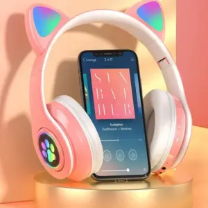 Bezdrátová LED sluchátka Cat Ears - Růžová