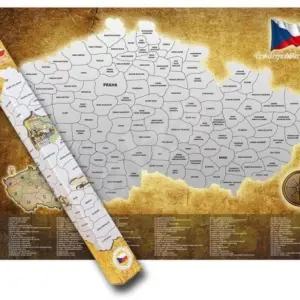 Stírací mapa České republiky - stříbrná - 80 x 65 cm