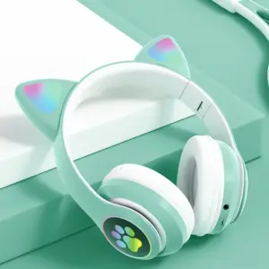 Bezdrátová LED sluchátka Cat Ears - Tyrkysová