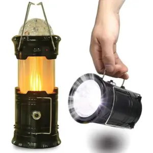 Solární LED dobíjecí lucerna na kempování - Černá