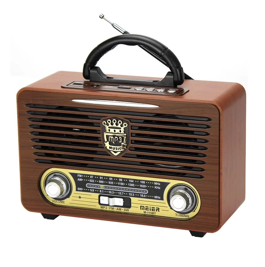Nabíjecí retro Bluetooth reproduktor s FM rádiem Meier M-115BT (USB / SD / MP3)