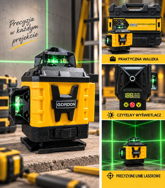 Laserový nivelační přístroj - křížový laser - GORDON G1390 - 16 čárek - 360° + stativ